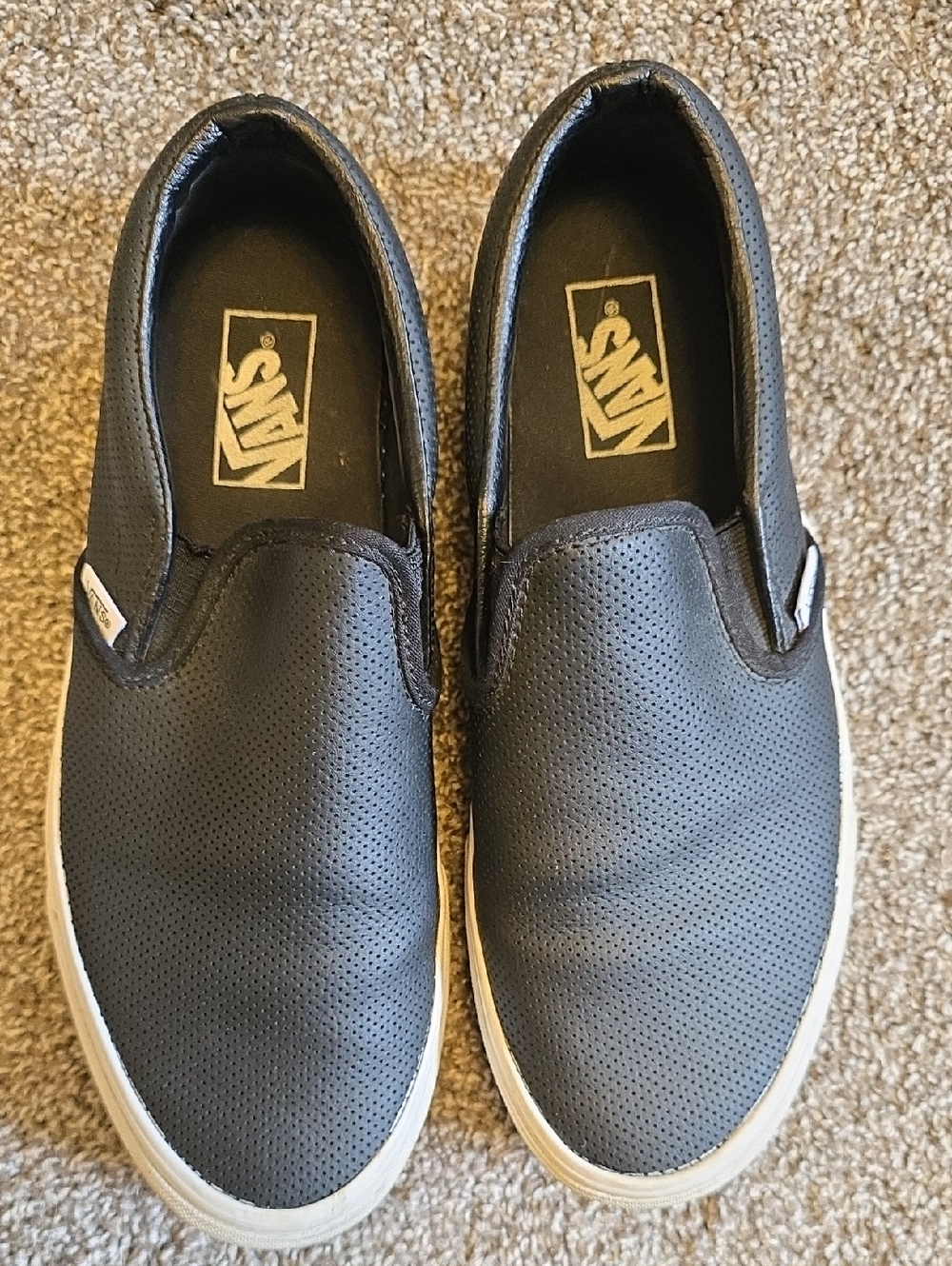 Vans Black Perforated Leather Slip-On Loafers